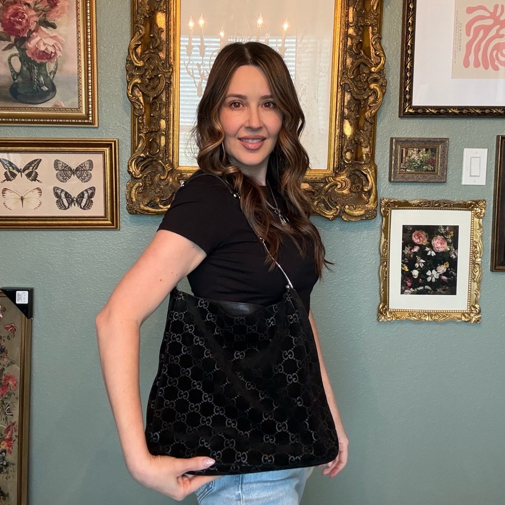 Authentic Vintage Gucci Tom Ford Era Black Monogram Suede Shoulder Bag - Picture 4 of 4